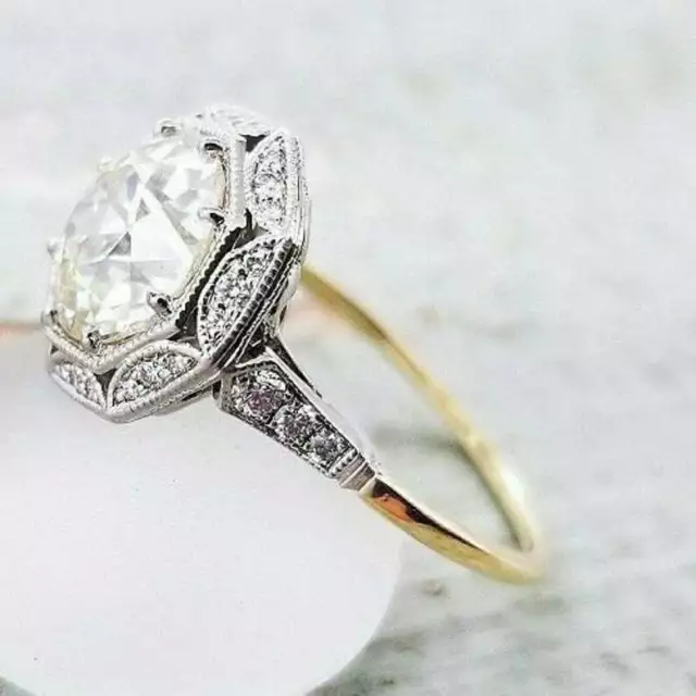 Art Deco Style 2.5Ct Lab Created Diamond Old European Engagement 925 Silver Ring