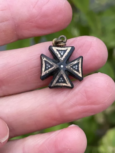 Antique Victorian Faux Tortoiseshell Maltese Cross Pique  Inlaid Penda 2