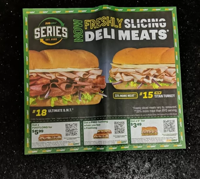 SUBWAY COUPONS , Expire 12/31/23 $3.00 - PicClick