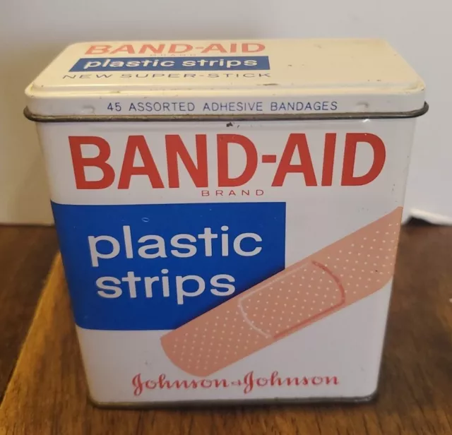 Vintage  BAND-AID Metal Box Tin  Johnson & Johnson Hinged Empty"New Super Stick"