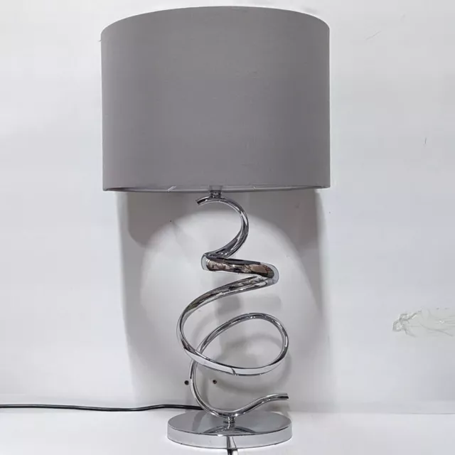 Litecraft Table Lamp Twisted Touch Base With Grey Shade - Chrome Clearance