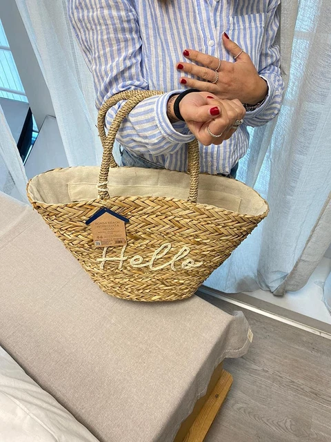 Borsa Mare Estate In Paglia Con Zip E Tasche, Grande Borsa Piu' Modelli E Colori