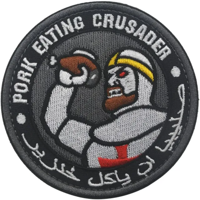 PORK EATING CRUSADER PATCH ISAF INFIDEL ARMY MORALE TACTICAL iron-on PATCH GRAY