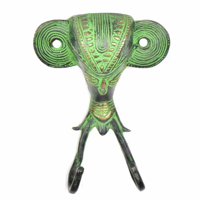 New Clothes Holder for Door Green Antique Coat Rack Tribal Face Brass Wall Hooks