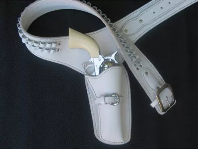 Western Leather Holster Gun Belt 44 / 45 White Hand Made Cowboy Revolver Pistol