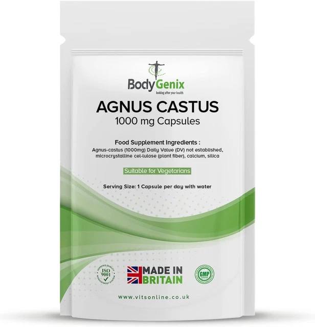 Image showcasing BODYGENIX AGNUS CASTUS Capsules - 1000Mg Menstrual Cramps Relief ...