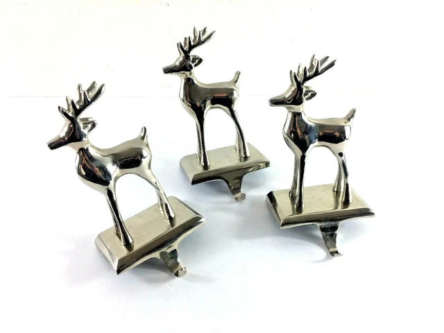 Lot of 3 Vintage Christmas Stocking Hanger Holder Reindeer Silver Metal Deer Lot of 3 Vintage Christmas Stocking Hanger Holder Reindeer Silver Metal Deer