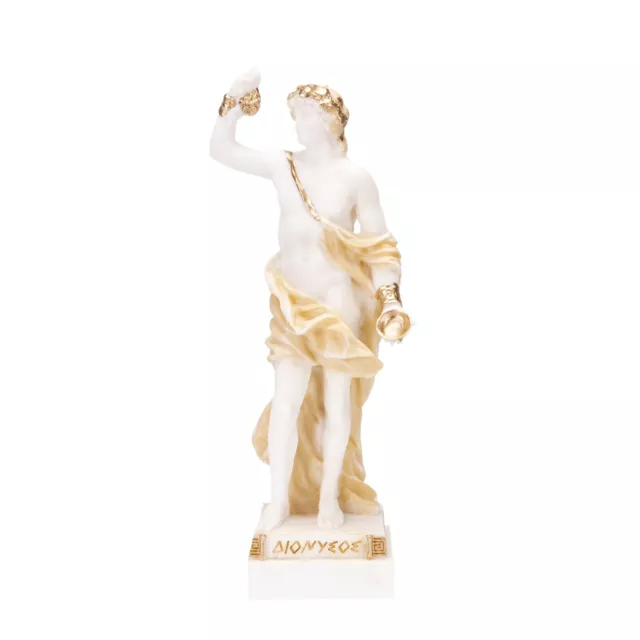 Dionysus Statue Bacchus Greek God of Wine Grape-Harvest Alabaster Gold 9.25 Inch