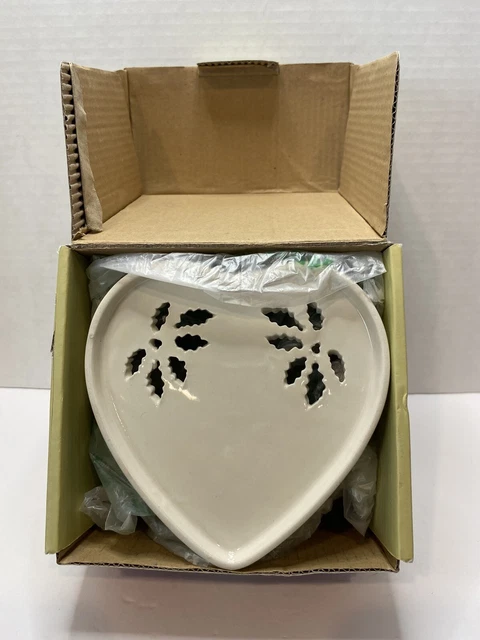 SPODE Christmas Tree Pierced Heart Shaped Porcelain Trinket Jewelry Box w/Lid 12