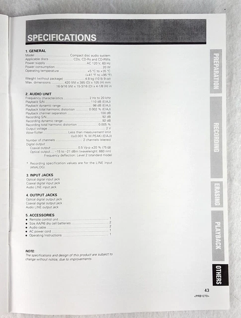 Pioneer PDR-555RW CD Compact Disc Recorder Owner's Manual Factory Issue 2