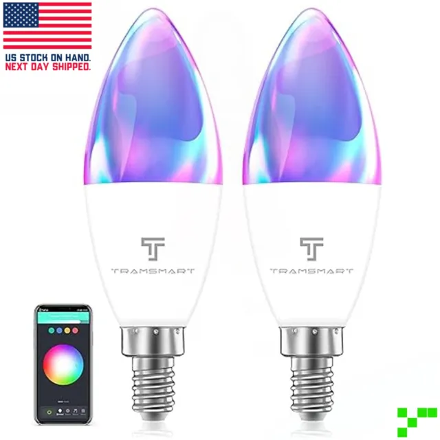 2 pc WiFi Smart Candle LED Light Bulbs E12 5W Dimmable RGB Color Changing Bulb