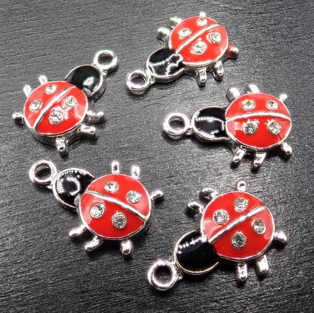 17x13mm Anhänger Charm Marienkäfer Glücksbringer Emaille silbern 1-10 Stk SB 782