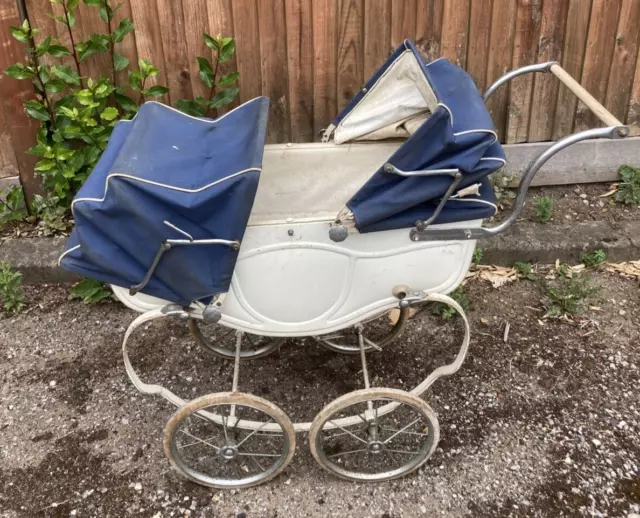 Vintage Triang Pedigree Blue/Cream Twin Doll's Pram for Restoration