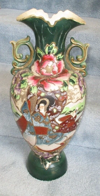 Antique Trademark 88 Japanese Decorated Satsuma Moriage Handled Urn Vase 19"