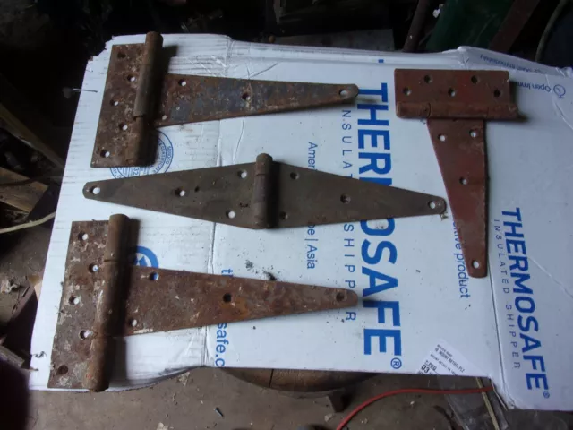 Four Pc. Vintage Antique Iron Tee & Strap Hinges. Barn Door / Gate