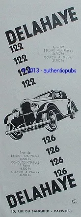 1933 Delahaya Type 122 And 126 Rene Ravo Sign Car Advertisement French Ad