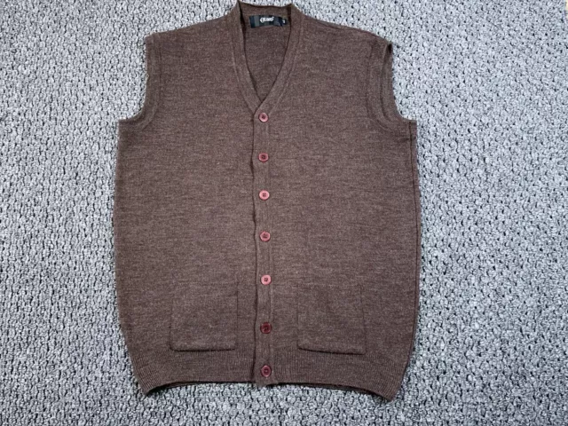 VTG 80s Wool Button Up Sweater Vest Adult Large Brown Lightweight Knit Atam Tag