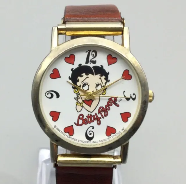 Vintage Betty Boop Watch Women 33mm Gold Tone Red Hearts 1994 New Battery