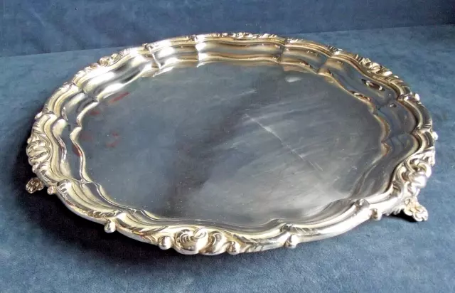 Good LARGE 12" ~ SILVER Plated ~ GEORGIAN ~ ORNATE Platter / Salver TRAY ~ c1850