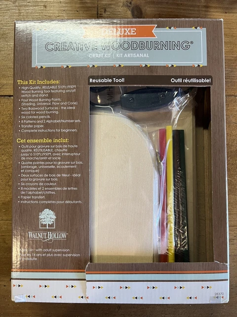 KIT CREATIVO DE COMBUSTIÓN DE MADERA HUECO DE NOGAL DE LUJO - NUEVO EN CAJA #28370 (Quema de madera)