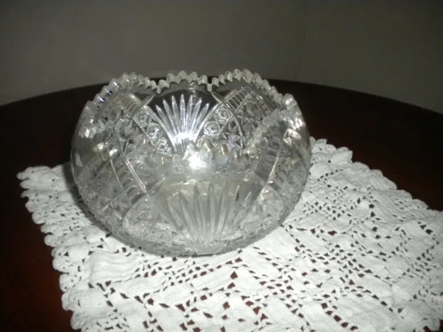 ABP Vintage Fancy Cut Crystal Sawtooth Edge Glass Bowl 4" X 5"