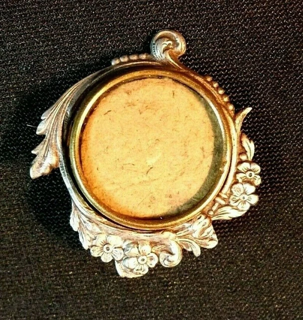 Paire De Broches Porte-photo Argentées Style Art Nouveau - Décor Floral Iris, Vintage