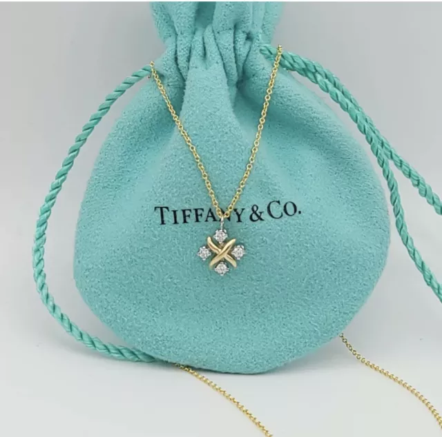 Tiffany&Co. 18K Yellow Gold Platinum Schlumberger Diamond Lynn Pendant Necklace