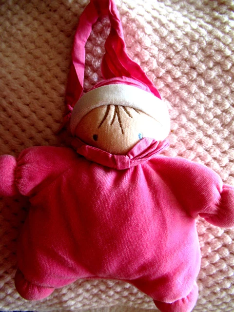 doudou poupée nounours poupée rose fushia grelot excellent état vintage