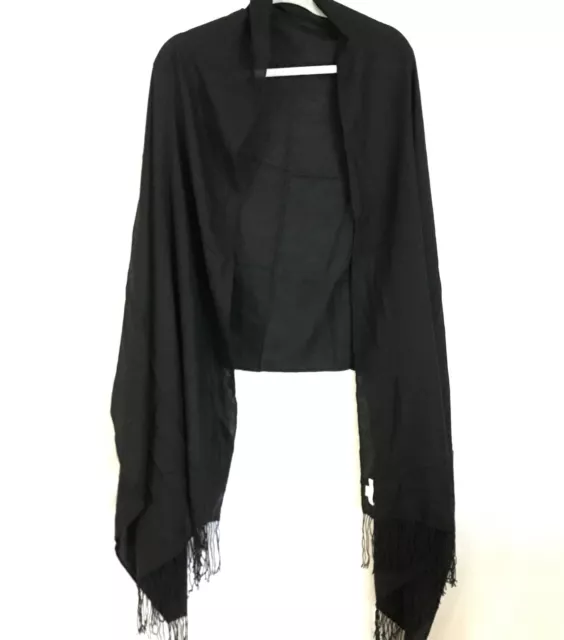 Nordstrom 100% Cashmere Scarf Wrap Shawl Women One Size Black Fringe