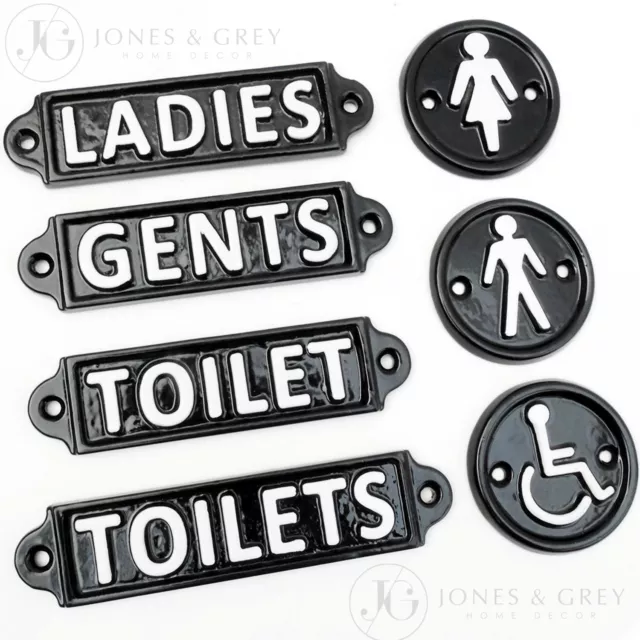 Vintage Toilets Door Signs Cast Iron Style Metal Gents Mens Ladies Black & White