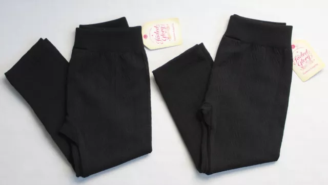 Lot of 2 Faded Glory Girls Size S 4-6X Fleece Cable Leggings Solid Black