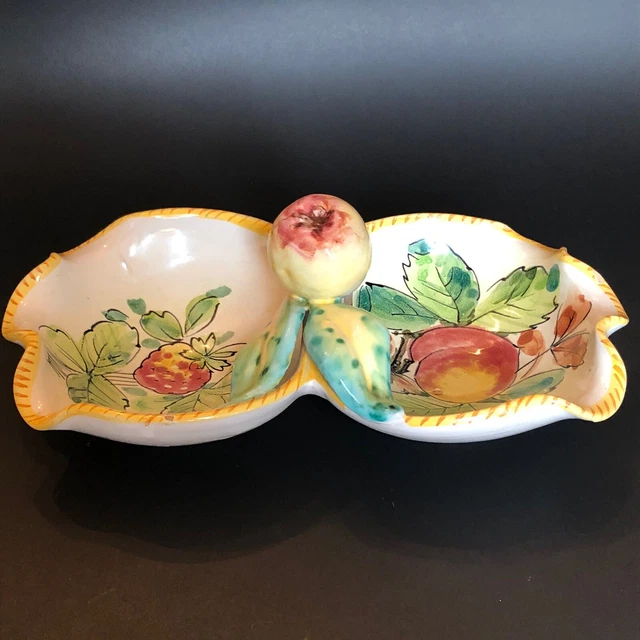 Vintage Italian Pottery Olive Holder Fruit Bowl Ceramic Divided Dish