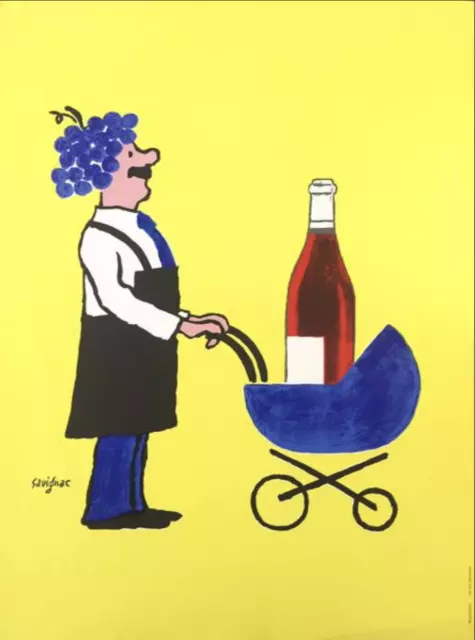 SAVIGNAC Original Vintage French Wine Poster, 'Buvons Ici Le Vin Nouveau'