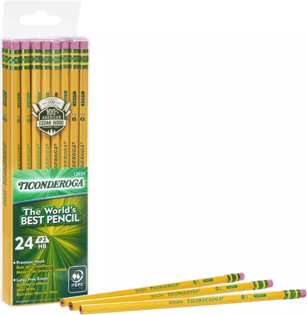 Ticonderoga Wood-Cased Pencils, Unsharpened, 2 HB Soft, Yellow, 24 Count