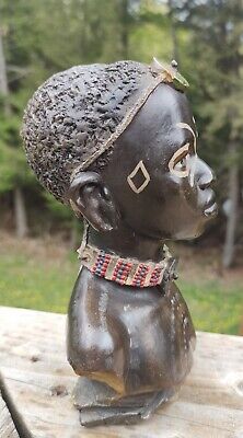 African Tribal Art Sculpture Detailed Statue Bust Painted Resin Head 7" Tall 3