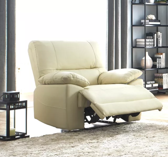 Cream Ivory High Grade Genuine Leather Reclining Recliner Armchair  OREGON