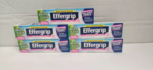 5 Boxes Effergrip Minty Fresh Denture Adhesive Cream 1.5 oz