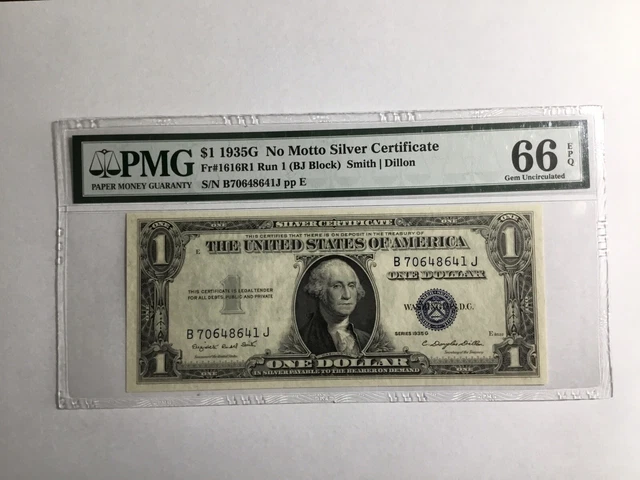 1935 G With No Motto $1 Dollar Silver Certificate Note PMG 66 EPQ FR# 1616