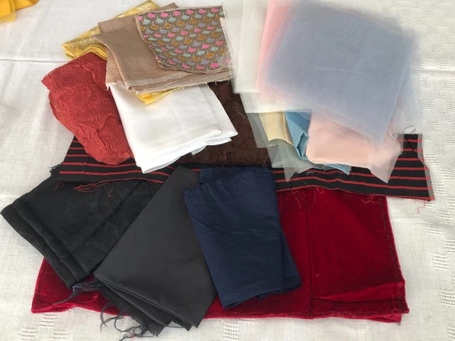 Antique & Vintage Fabric Lot SILK-VELVET-ORGANDY-LACE-BROCADE-NETTING