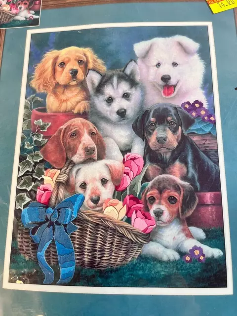 Sunset Gallery Crewel Dog Cute  Embroidery Kit  LOVING PUPPIES Printed Picture