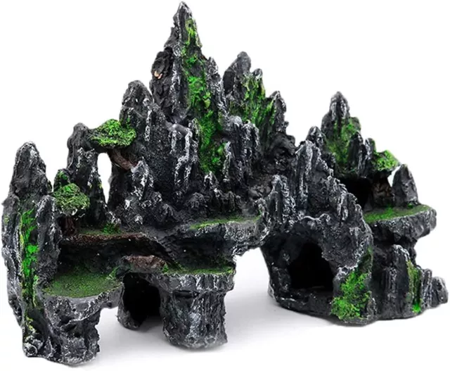 PakyKai Large Fish Tank Decorations, Mountain View Aquarium Ornament with Tre...