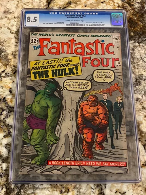 Fantastic Four #12 Cgc 8.5 Unpressed Hi End 1St Hulk Vs Thing New Mcu App Marvel