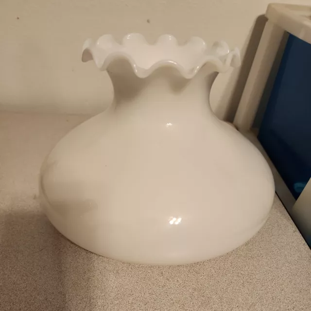 Vtg Tam-O-Shanter Milk Glass Crimped Top 7" Fitter Oil Lamp Shade Aladdin Rayo