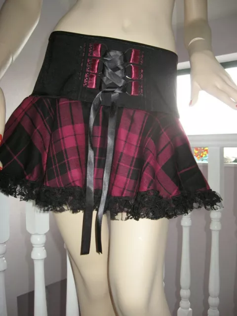 tartan Corset Skirt skulls Tutu Rock Gothic Burgundy Grey Black Retro Steampunk