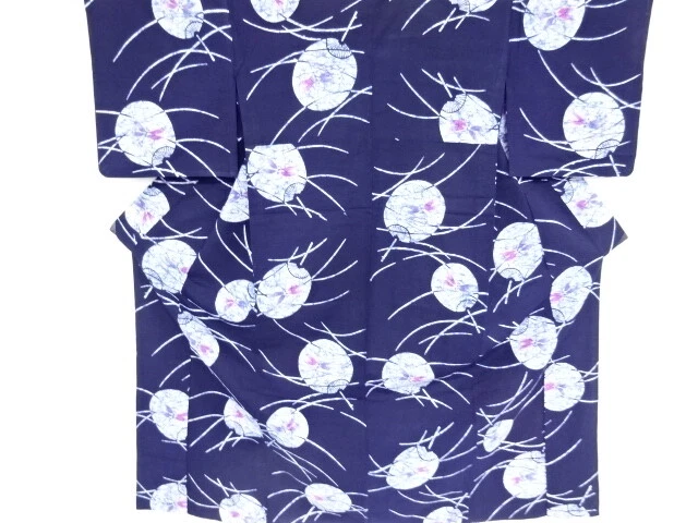 42134# Japanese Kimono / Antique Yukata / Dragonfly & Fan Pattern