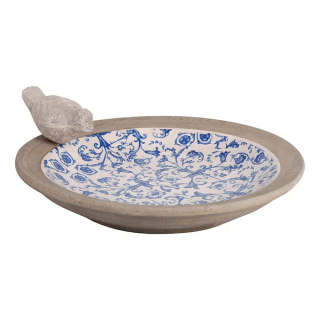 Aged Ceramic Vogeltränke blau Barock Ranken Vintage