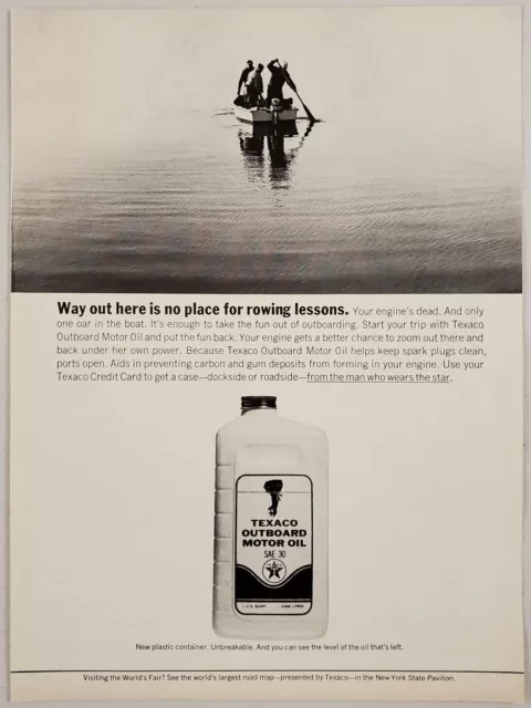 1964 Print Ad Texaco Outboard Motor Oil Men in Boat Have to Row