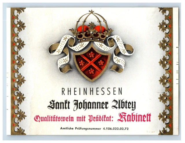 1970's-80's Rheinhessen Santt Johanner Ubtey German Wine Label Original S42E