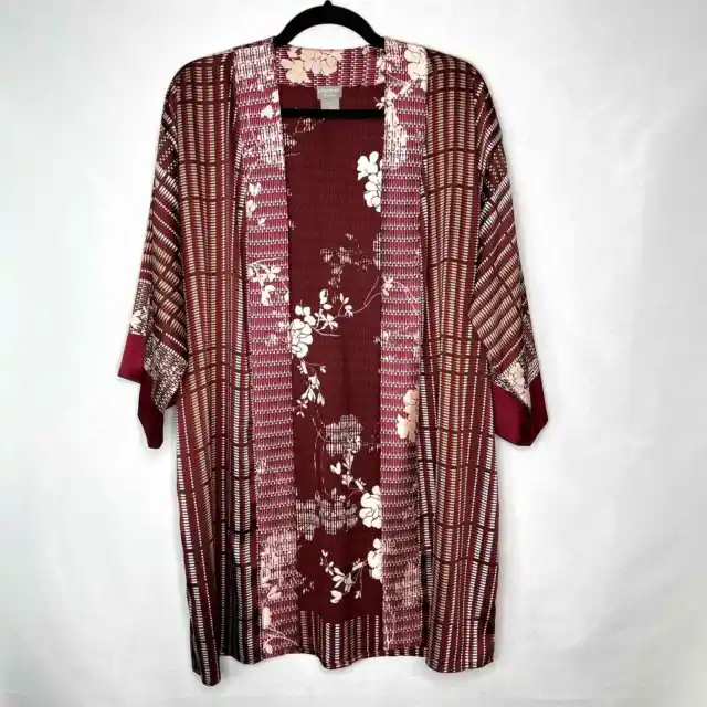 Chicos Travelers Collection Floral Print Kimono Red Size Small Womens Boho