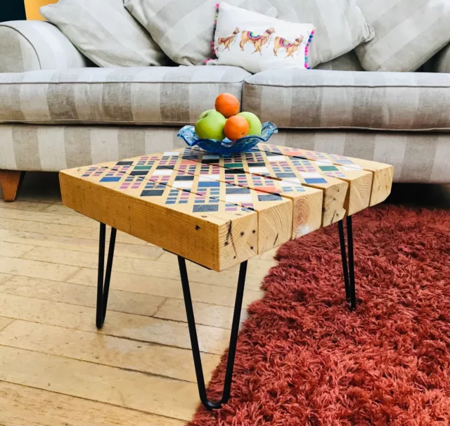 handmade hand painted geometric reclaimed up-cycled pallet wood coffee table